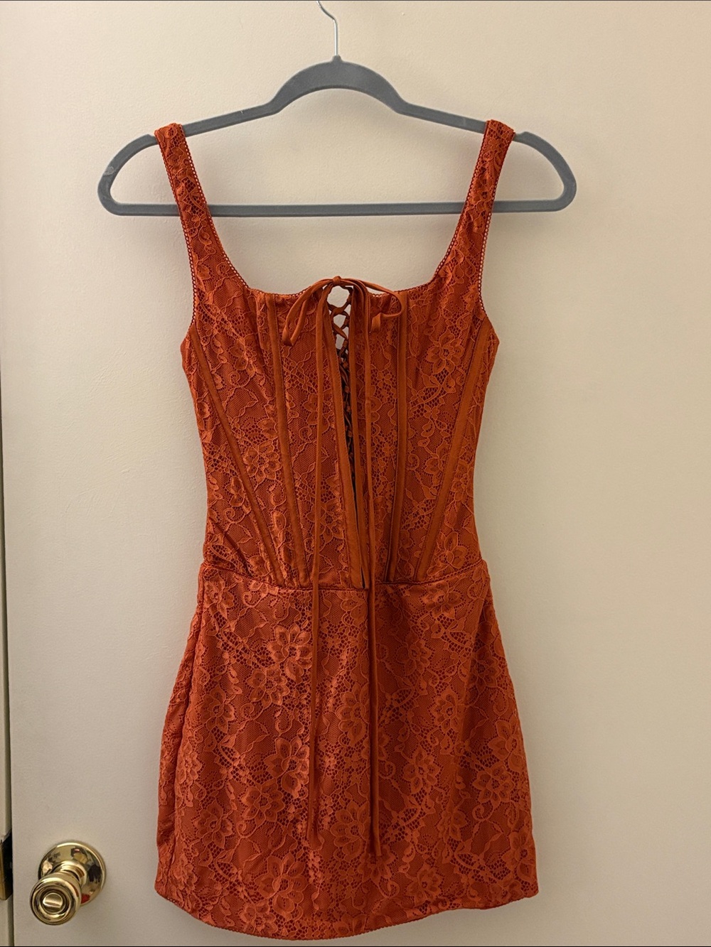 House of CB Orange Lace Mini Dress with Corset front